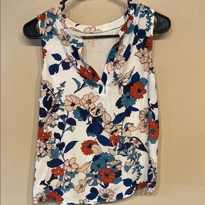 LOFT Blue and Red Sleeveless Blouse